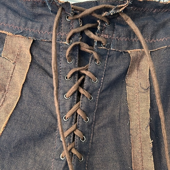Cordelia blue jean mixed media maxi skirt size large bustled  in back pleated…. - Picture 1 of 17